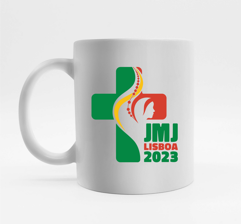 Caneca Nova Evangelização com o logo da JMJ - Ícones do Caminho Neocatecumenal