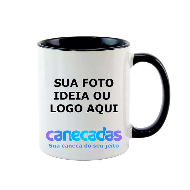 Caneca Personalizada de Cerâmica Branca Com o Interior e Alça Colorida