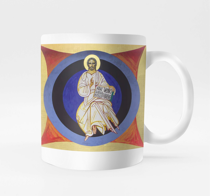 Caneca com o ícone Pantocrator e o Logo da JMJ Lisboa 2023 - Ícones do Caminho Neocatecumenal