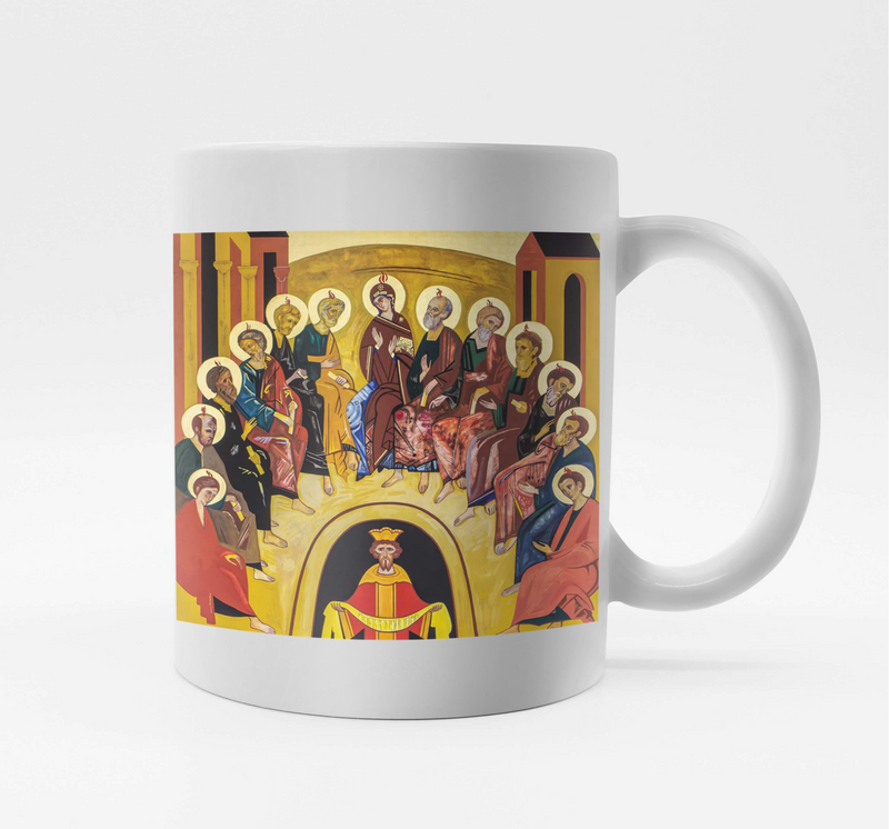 Caneca com o ícone de Pentecostes e o Logo da JMJ Lisboa 2023 - Ícones do Caminho Neocatecumenal